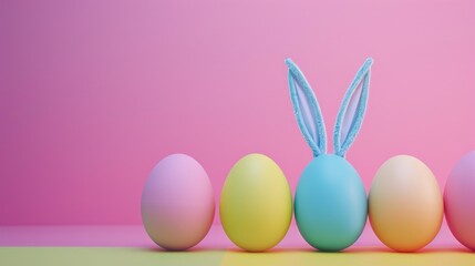 Row of colorful Easter eggs with bunny ears, perfect for Easter holiday designs