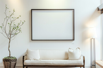 Frame mockup, ISO A paper size. Living room wall poster mockup. Interior mockup with house background. Modern interior design. 3D render
 - obrazy, fototapety, plakaty