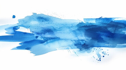 Dynamic Blue Brush Strokes, Watercolor Paint on White, Creative Artwork