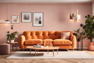 modern living room with orange sofa