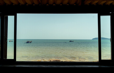 Chumphon Thailand windowns Outside with the sea and boats background 