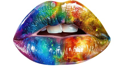 Close up of rainbow colored lips, perfect for beauty and makeup concepts