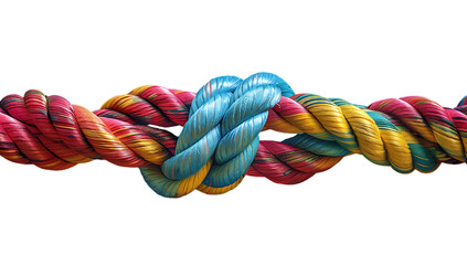 A colorful rope with two knotted ends on a white background