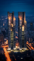 Obraz premium Night view of modern city commercial office building