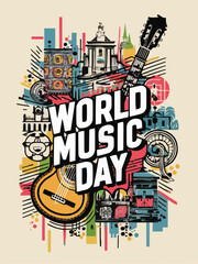 World music day for all music enthusiasts from walks of life colorful customized vector illustration design