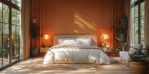 Serene Peach Bedroom: Elegant Pastel Furnishings