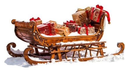 A wooden sleigh filled with presents. Great for holiday concepts