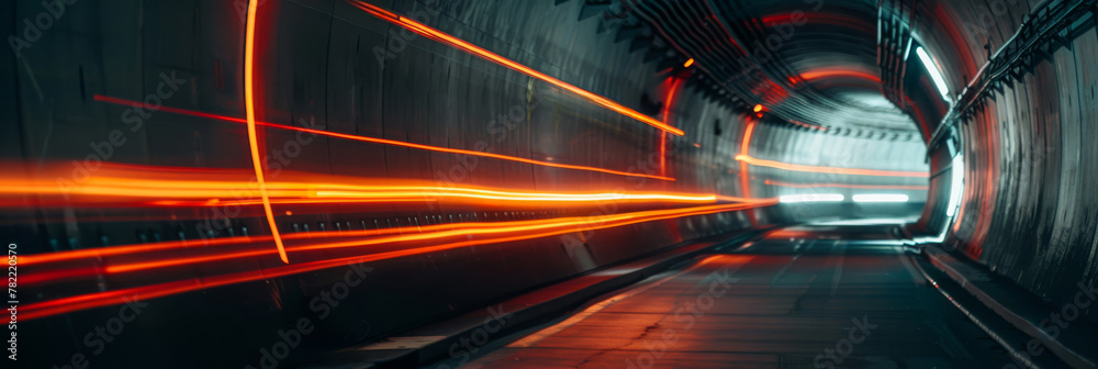 Wall mural a tunnel with a bright orange light shining through it by ai generated image