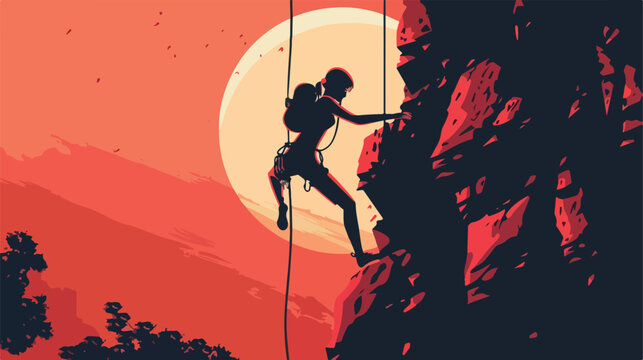 Abstract style female rock climber flat design silh