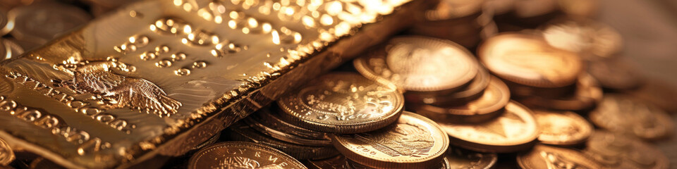 Shimmering Gold Bars and Coins Displaying Wealth and Investment - Powered by Adobe