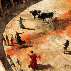 Zelfklevend Fotobehang Spanish bullfight illustration © ksu