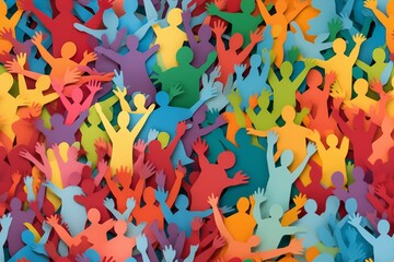 Paper cutout Diversity. Lots of people and hands in the crowd. Seamless pattern