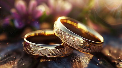 Love and marriage a golden ring of romance, AI Generative.