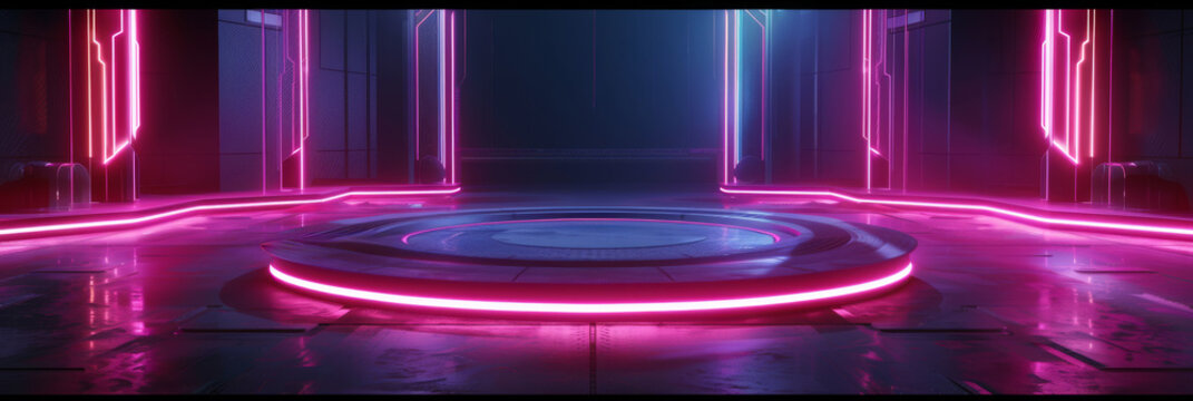 A neon pink room with a circular floor by AI generated image