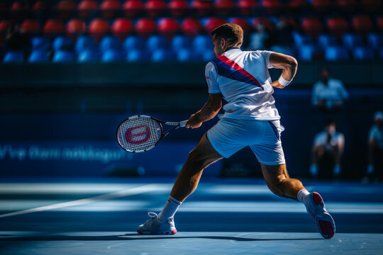 A tennis player is swinging a racket at a yellow ball - Powered by Adobe