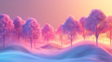 Whispering winds in neon forests, carrying tales of old and new, isolate on soft color background