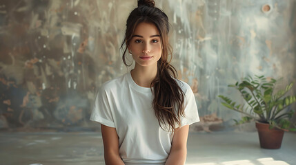 Girl in a white t-shirt sitting in lotus pose