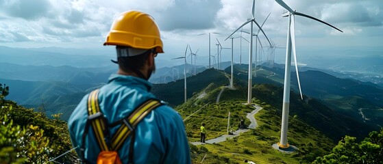 Wind Turbine Maintenance: Harnessing Energy at New Heights. Concept Renewable Energy, Wind Turbine Maintenance, Sustainable Practices, Green Technology, Energy Innovation - obrazy, fototapety, plakaty