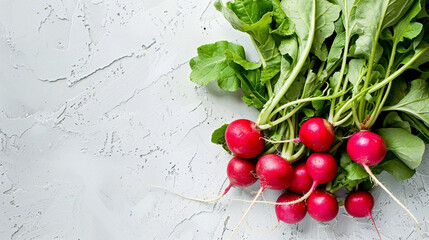 A bunch of radishes on a table with a white background - Powered by Adobe