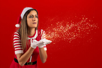 Red female santa blowing action