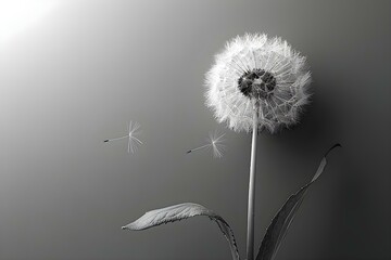 Ethereal Dandelion Wisps on Solitude Background. Concept Nature, Dandelions, Solitude, Ethereal Aesthetic, Photography