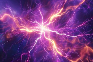 Purple and gold lightning crossing a mystic sky - Imaginative digital artwork showing an energetic clash of purple and gold lightning bolts against a mystical sky backdrop