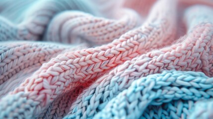 Close-up of pastel colored knitted fabric texture