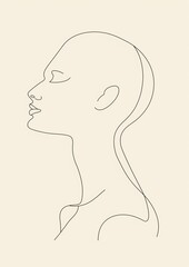 Lineal illustration, woman's head, fashion profile view symbol avatar