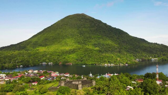 Aerial view of Fort Belgica With Banda Neira ocean In Background. Maluku, Indonesia, April 11, 2024
