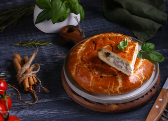 homemade meat pie for lunch on the table