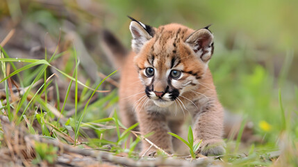 Cute Cougar Cub Exploring the Wild - Adorable Baby Animal of the Wildcat Family