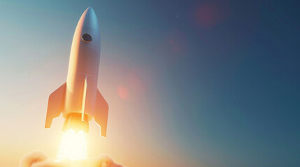 Fototapeta premium An abstract 3D render featuring a rocket in a minimalistic setting,