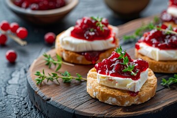 Festive appetizers featuring cranberry brie and thyme