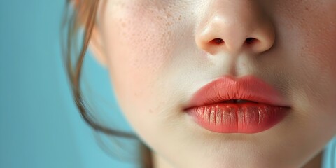 Closeup Portrait of a Resolute Child with Pursed Lips and Determined Expression Against a Minimalist Blue Background