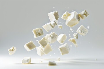 Feta cheese separated crumbling pieces