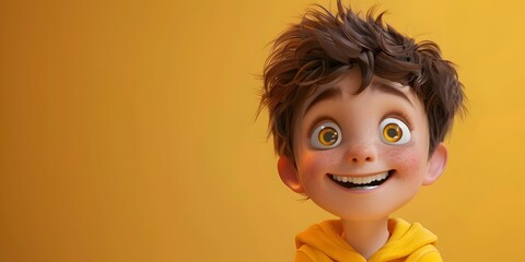 Delighted Animated Child Character with Cheerful Facial Expression and Joyful Emotion