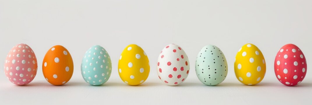 A row of painted eggs with polka dots and stripes by AI generated image