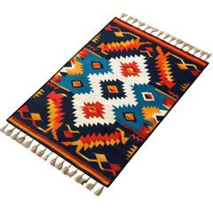 Multicolored Rug With Fringes isolated on a transparent background, clipart, graphic resource