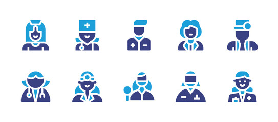 Doctor icon set. Duotone color. Vector illustration. Containing doctor, doctorsoffice, orthopedist, woman.