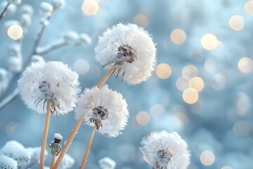 Obraz premium Ethereal Dandelions with Soft Bokeh Background. Concept Nature, Flowers, Bokeh, Ethereal, Photography