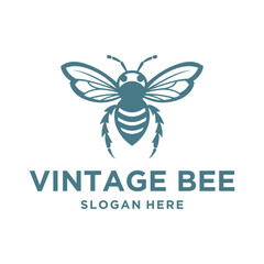 Vintage bee, animal logo vector illustration
