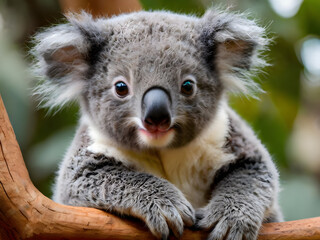 Fototapeta premium Baby koala on a eucalyptus tree