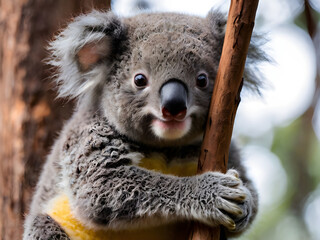Baby koala on a eucalyptus tree
