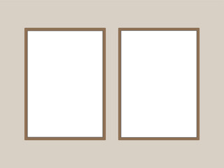 Photo picture frames on wall, vector white mockups or empty posters. Empty photo frames mockups for pictures or photograph,