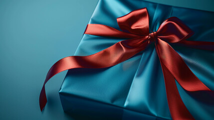 Blue satin gift box with shiny decoration, AI Generative.