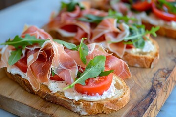 Open faced sandwiches with prosciutto - obrazy, fototapety, plakaty