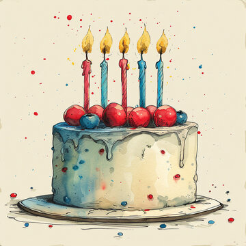 birthday cake with candles, Card. Image with copyspace