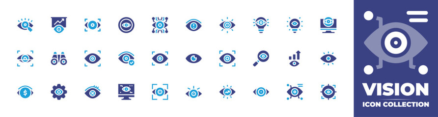 Vision icon collection. Duotone color. Vector and transparent illustration. Containing vision, strategicvision, visionproblem, eye, focus, transparency, witness, view, eyescanner, redeyes, target.