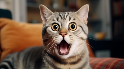 surprised cat make big eyes. American shorthair surprised cat or kitten funny face big eyes, cute, domestic, kitten, feline, Emotional surprised, kitty, wow