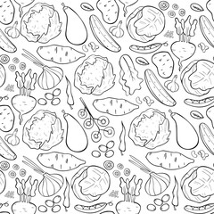 
Vegetables seamless pattern. Linear graphic. Vegetables background. Scandinavian style. Healthy food pattern. Vector illustration